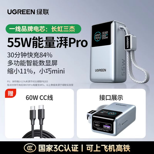 UGREEN 20000Mah Power Bank 165W Fast Charging Built-In 65CM Cable Portable External Battery for Ipho...