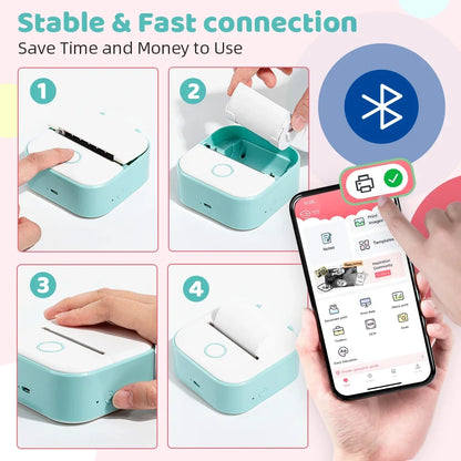 T02 Mini Thermal Printer - Portable Bluetooth Pocket Printer for Stickers, Photos, and Notes
