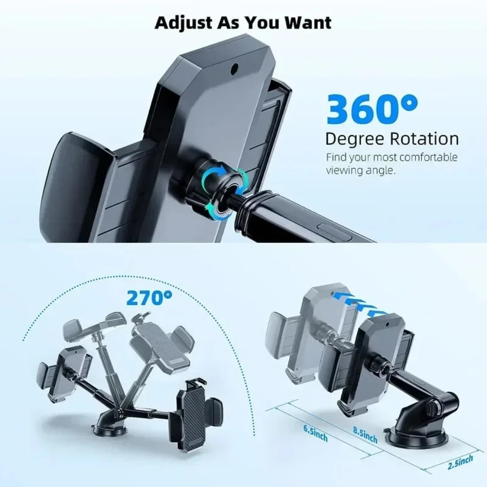 360° Adjustable Windshield Phone Holder for Car - Dashboard Mount for iPhone 16, 15, 14, Samsung, and Xiaomi Devices