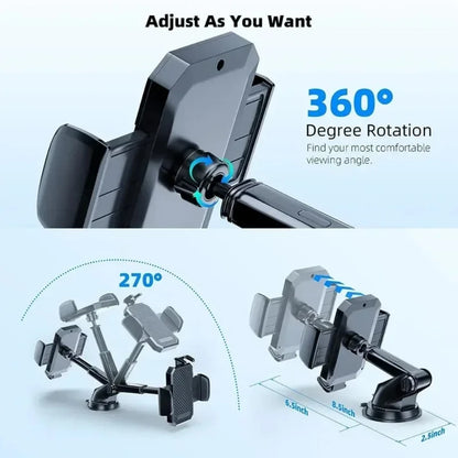 360° Adjustable Windshield Phone Holder for Car - Dashboard Mount for iPhone 16, 15, 14, Samsung, and Xiaomi Devices