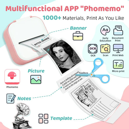 T02 Mini Thermal Printer - Portable Bluetooth Pocket Printer for Stickers, Photos, and Notes