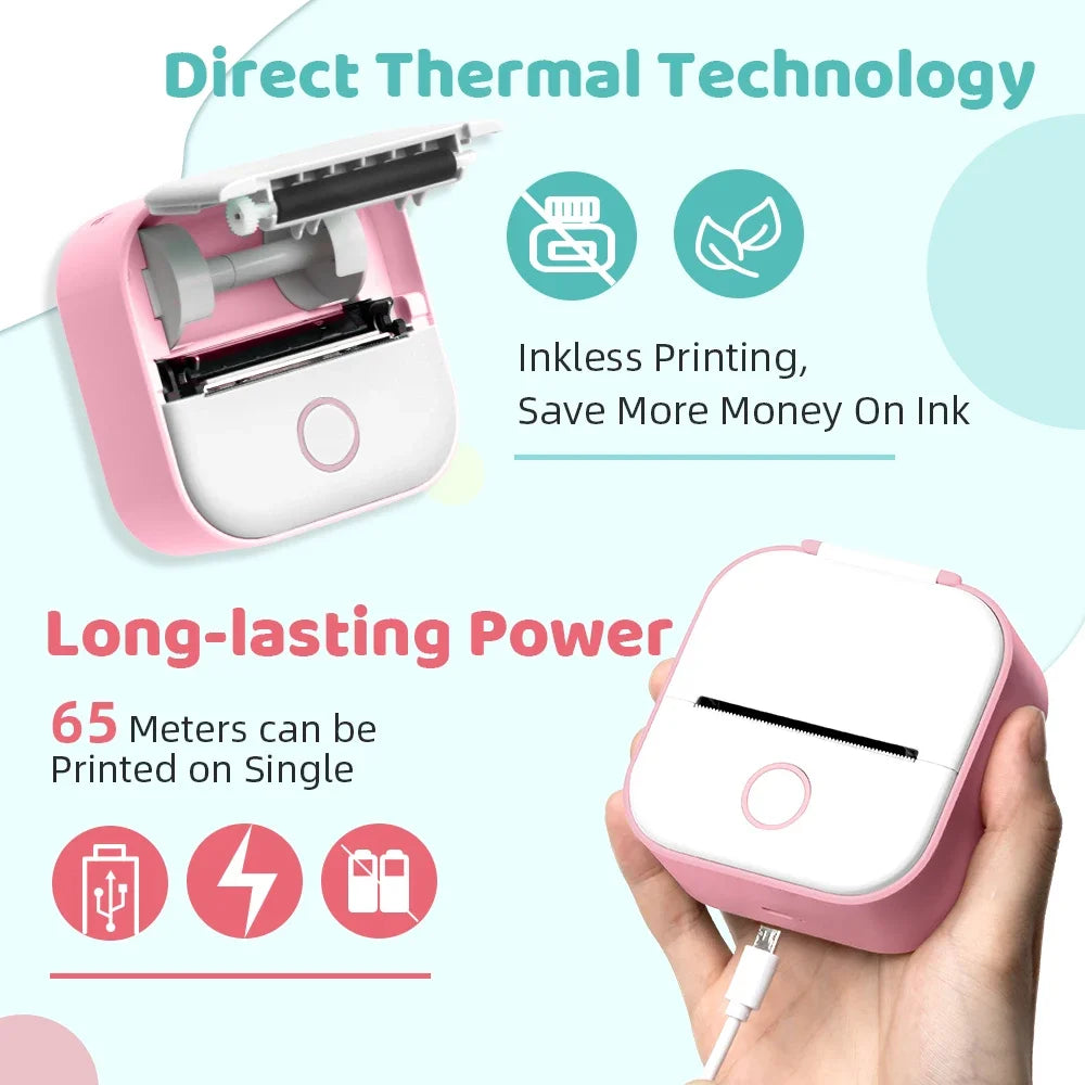 T02 Mini Thermal Printer - Portable Bluetooth Pocket Printer for Stickers, Photos, and Notes