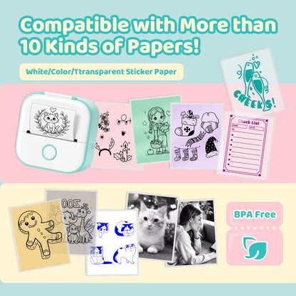 T02 Wireless Mini Thermal Printer - Portable Adhesive Sticker Printer for DIY Projects