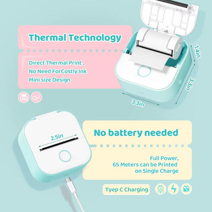 T02 Wireless Mini Thermal Printer - Portable Adhesive Sticker Printer for DIY Projects